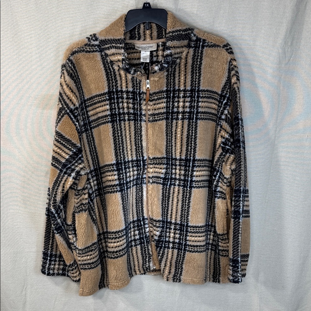 Mountain Ridge Teddy Jacket Tan/Black Plaid in Size 3X ‎ NWT